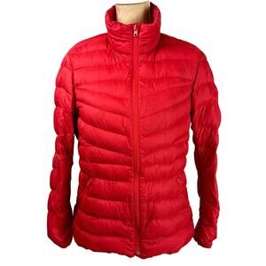 LANDS END Womens Down Puffer Jacket Quilted Zip Pockets Red Sz Medium‎